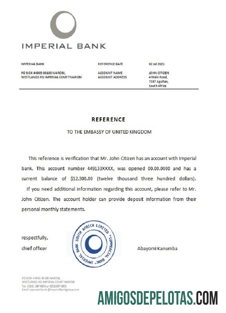Referência do Banco Imperial da África do Sul modelo